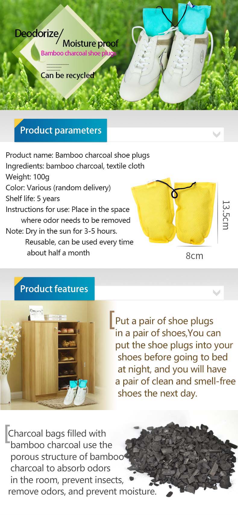 Bamboo Charcoal Shoe Inserts A - Activated Carbon Bag review and price